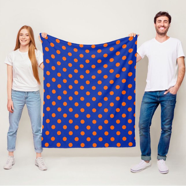 Orange On Blue Polka Dots Pattern Design  Fleece Blanket (Creator Uploaded)