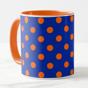 Orange On Blue Polka Dots Pattern Design  Mug