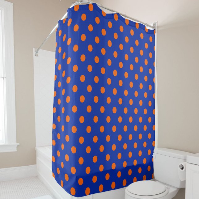 Orange On Blue Polka Dots Pattern Design  Shower Curtain (Creator Uploaded)