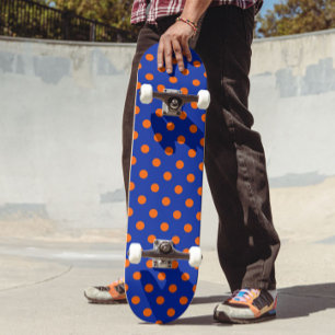 Orange On Blue Polka Dots Pattern Design Skateboard
