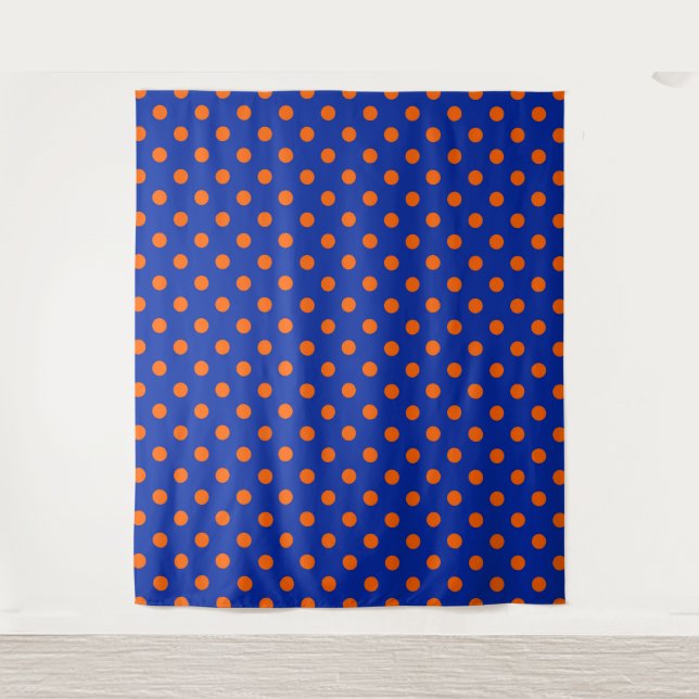 Orange On Blue Polka Dots Pattern Design  Tapestry (Front)