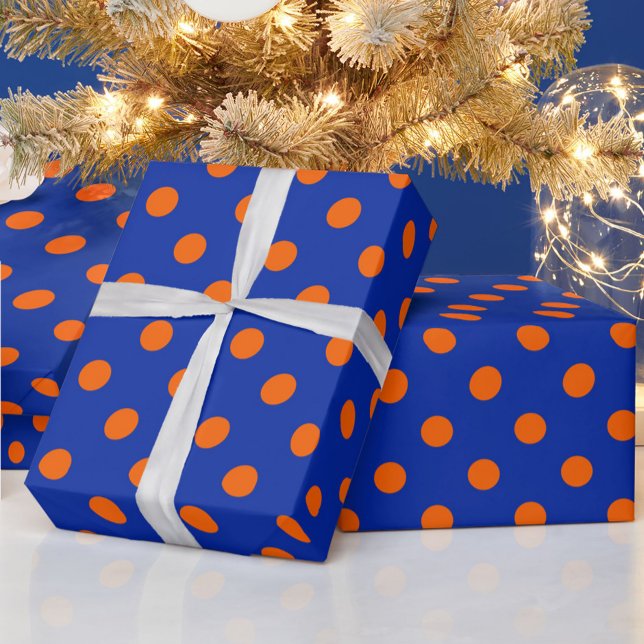 Orange On Blue Polka Dots Pattern Design  Wrapping Paper (Creator Uploaded)