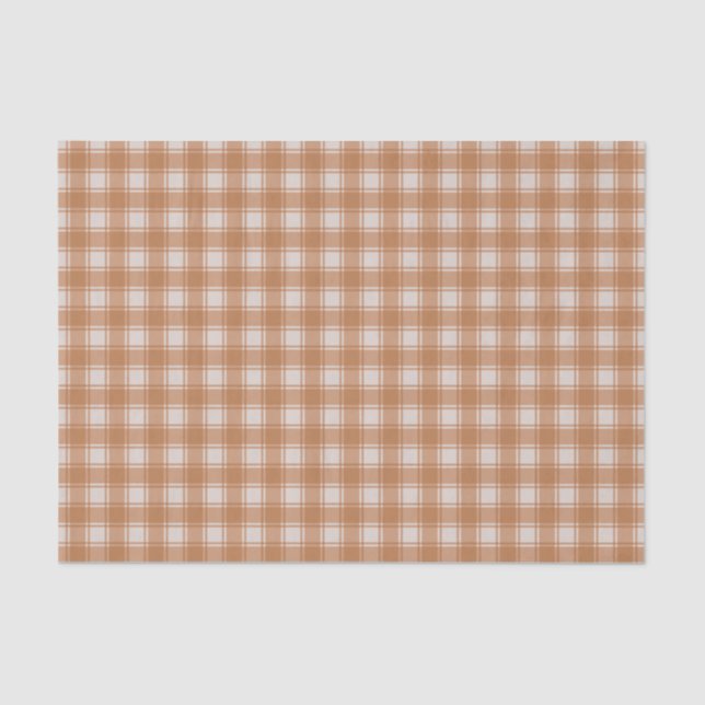 Orange on Cream Gingham Plaid Buffalo Chequered Tissue Paper (Front)