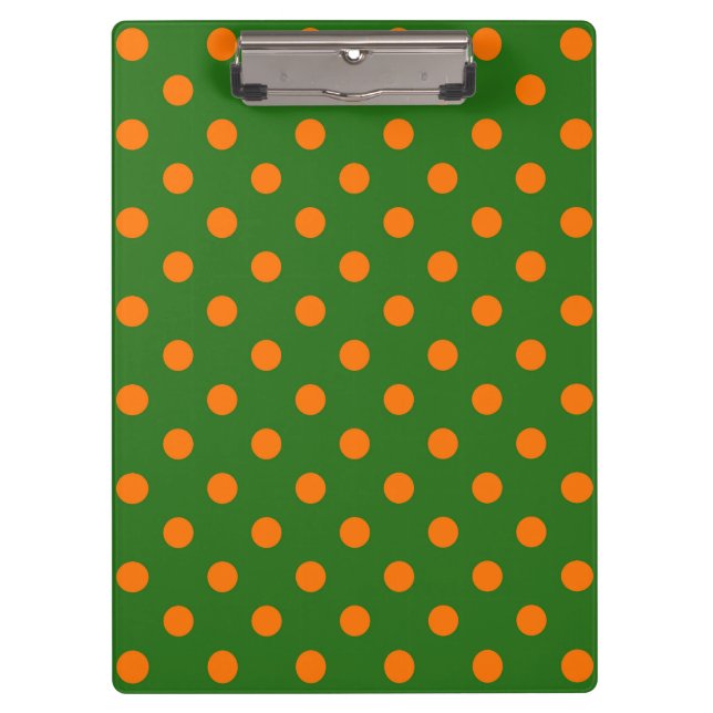 Orange On Green Polka Dots Pattern Design  Clipboard (Front)