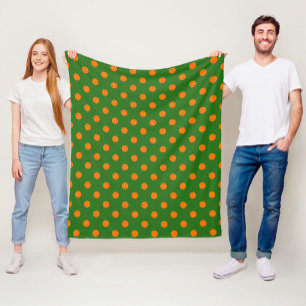 Orange On Green Polka Dots Pattern Design Fleece Blanket