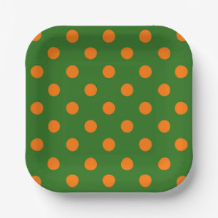 Orange On Green Polka Dots Pattern Design Paper Plate