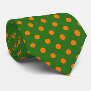 Orange On Green Polka Dots Pattern Design  Tie