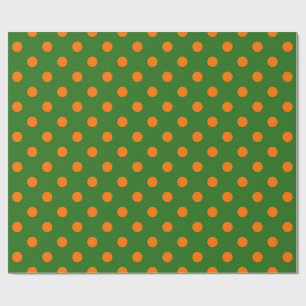 Orange On Green Polka Dots Pattern Design Wrapping Paper
