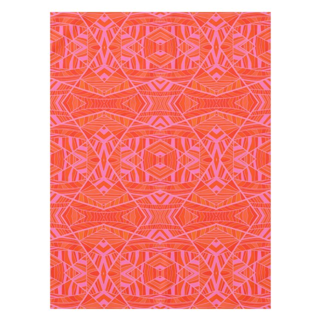 Orange on Pink Geometric Pattern Tablecloth by KCS (Front)