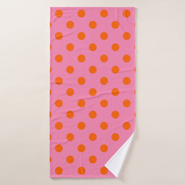Orange On Pink Polka Dots Pattern Design Bath Towel (Bath Towel)