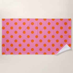 Orange On Pink Polka Dots Pattern Design Beach Towel