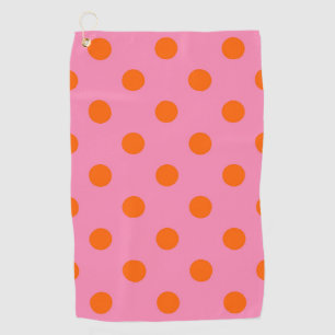 Orange On Pink Polka Dots Pattern Design Golf Towel