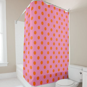 Orange On Pink Polka Dots Pattern Design Shower Curtain
