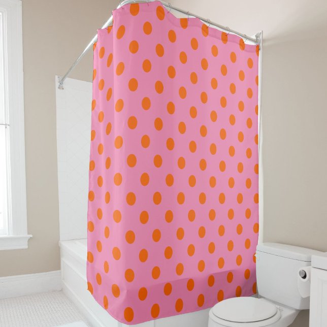Orange On Pink Polka Dots Pattern Design Shower Curtain (Creator Uploaded)