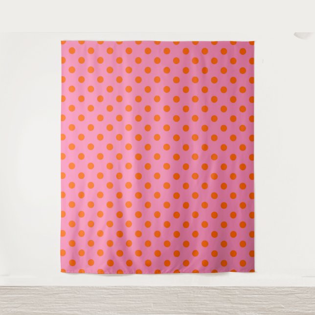 Orange On Pink Polka Dots Pattern Design Tapestry (Front)