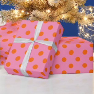Orange On Pink Polka Dots Pattern Design Wrapping Paper
