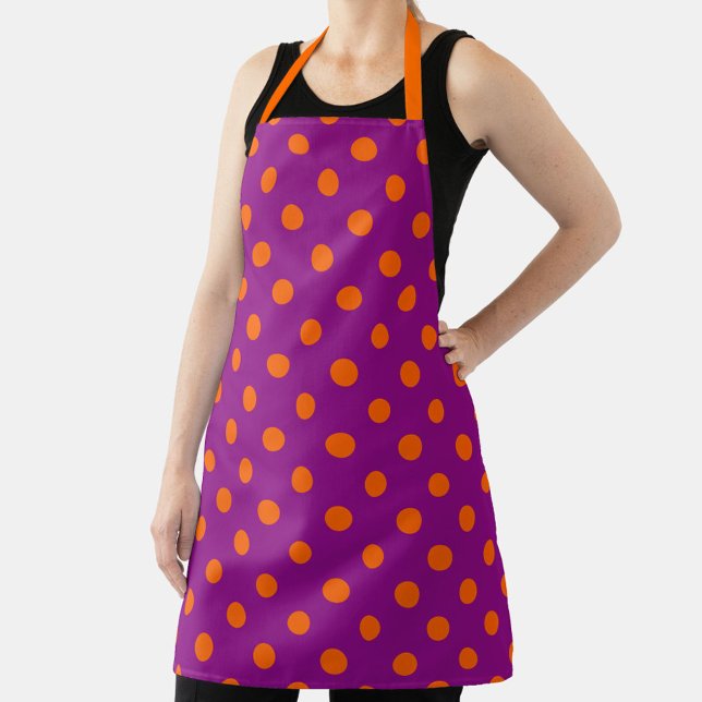 Orange On Purple Polka Dots Pattern Design Apron (Creator Uploaded)