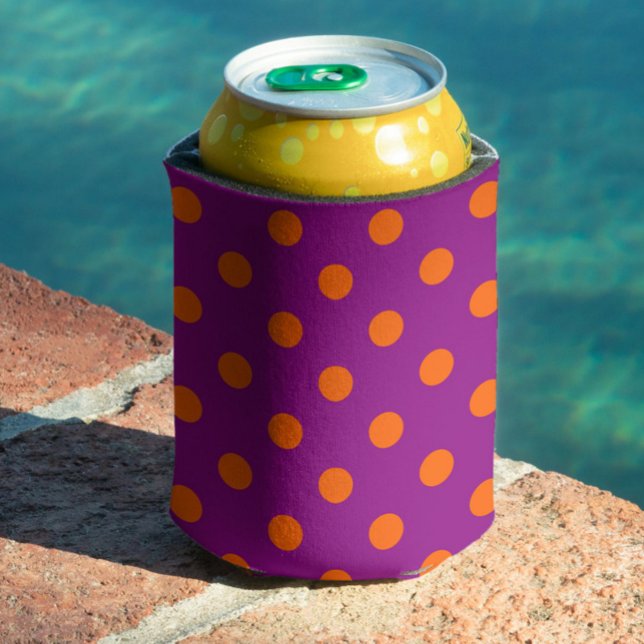 Orange On Purple Polka Dots Pattern Design Can Cooler (Creator Uploaded)