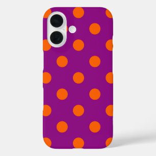 Orange On Purple Polka Dots Pattern Design iPhone 16 Case