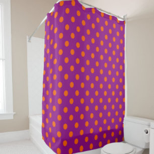 Orange On Purple Polka Dots Pattern Design Shower Curtain