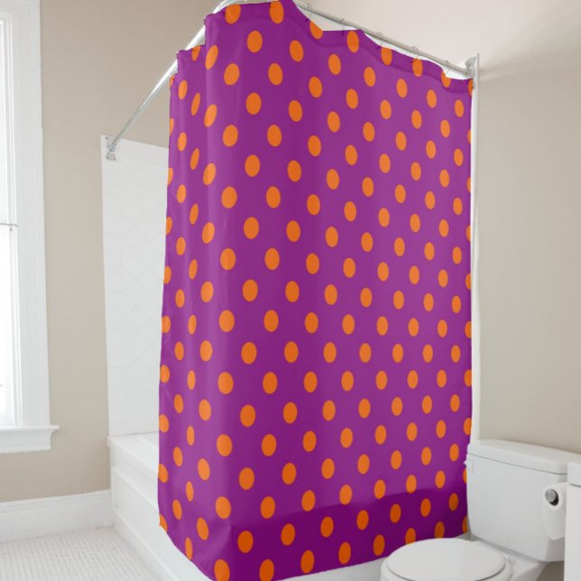 Orange On Purple Polka Dots Pattern Design Shower Curtain (Creator Uploaded)