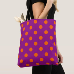 Orange On Purple Polka Dots Pattern Design Tote Bag