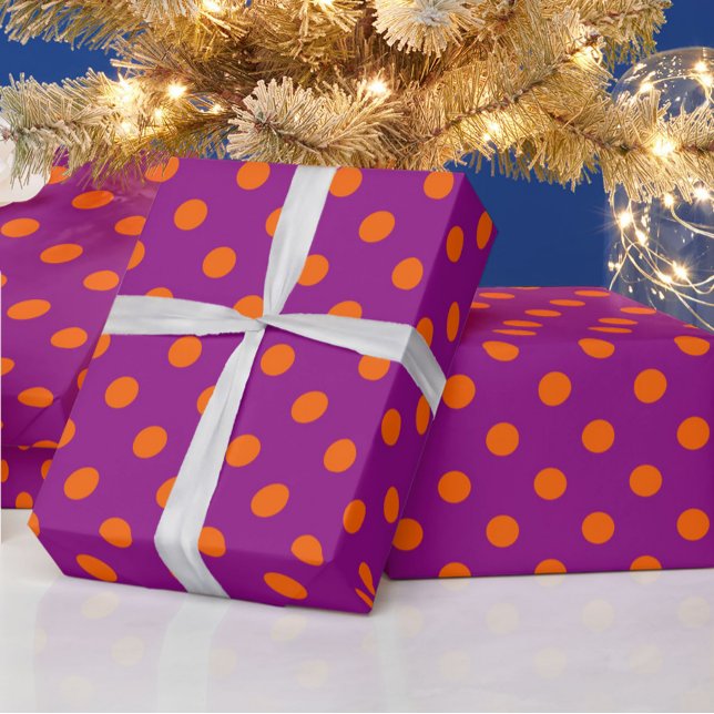 Orange On Purple Polka Dots Pattern Design Wrapping Paper (Creator Uploaded)