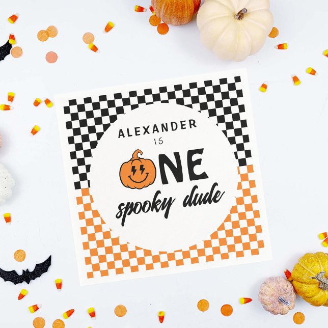 Orange One Spooky Dude Halloween 1st Birthday  Napkin (Creator Uploaded)