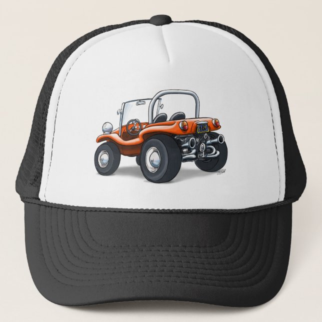orange open top dune buggy trucker hat (Front)