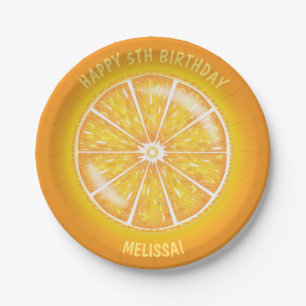 Orange Or Mandarin Citrus Fruit With Text Birthday Paper Plate