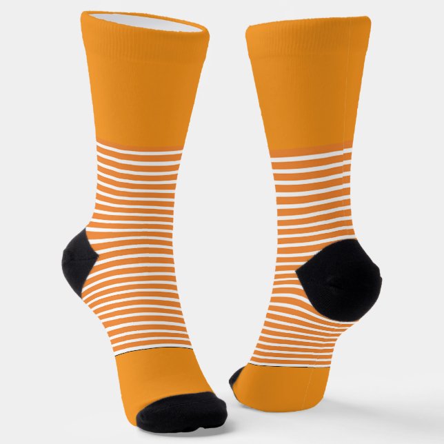 Orange + Orange Horizontal Stripes Socks (Angled)