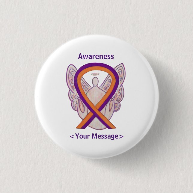 Orange & Orchid Awareness Ribbon Angel Custom Pin (Front)