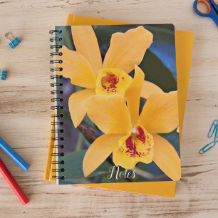 Orange Orchid Blooms Floral Notebook