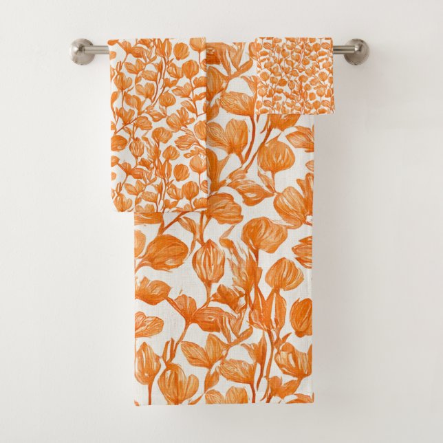 orange orchid floral pattern bath towel set (Insitu)