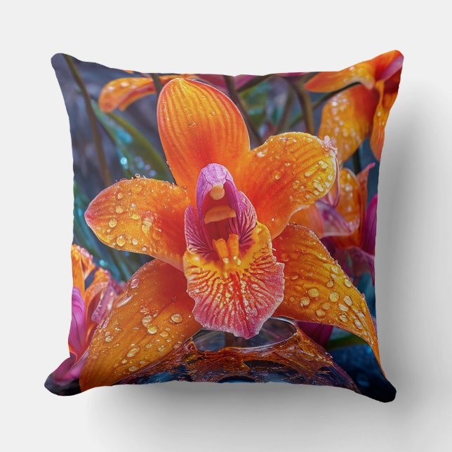 Orange orchid flower cushion (Front)