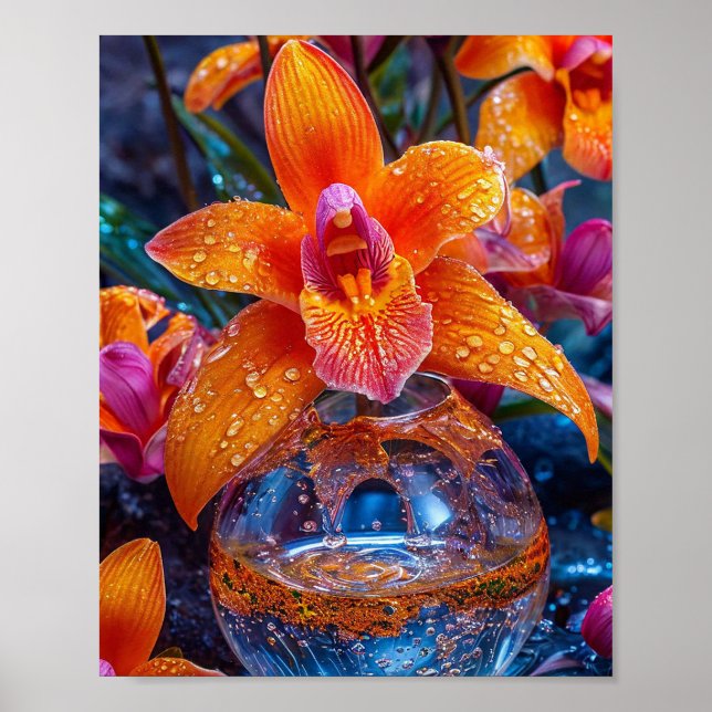 Orange orchid flower poster (Front)