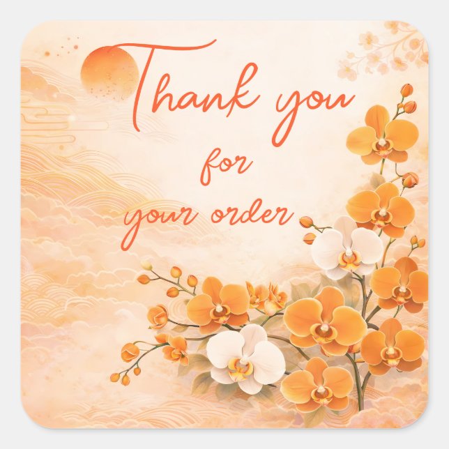 Orange orchid Thank You For your order Square Sticker (Front)
