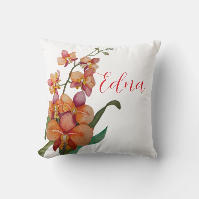 Orange Orchid Throw/Accent Pillow (Front)