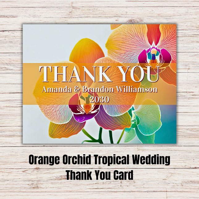 Orange Orchid Tropical Wedding Thank You Card (Orange Orchid Tropical Wedding Thank You Card
)