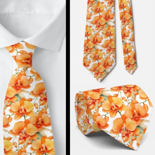 Orange Orchids Autumn Colours Tie (Creator Uploaded)