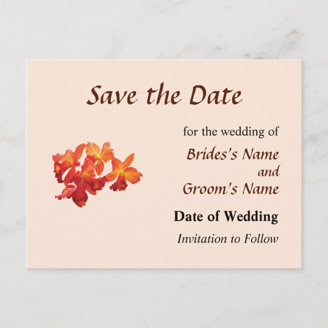Orange Orchids Save the Date Announcement Postcard (Front)