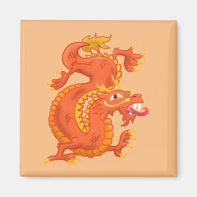 Orange Oriental Dragon Magnet (Front)