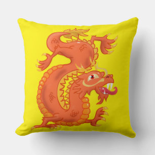 Orange Oriental Dragon Throw Pillow