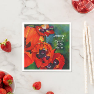 Orange Oriental Poppies Wedding Napkin
