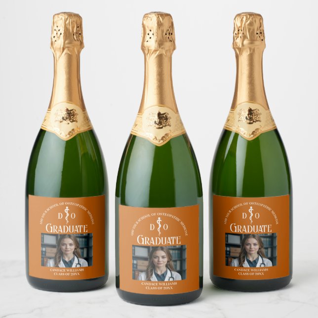Orange Osteopathic Medical School Graduation Party Sparkling Wine Label (Bottles)