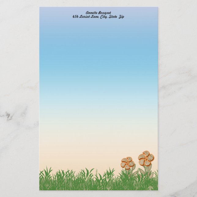 Orange Outlined Burlap Flower Art Personalised Stationery (Front)