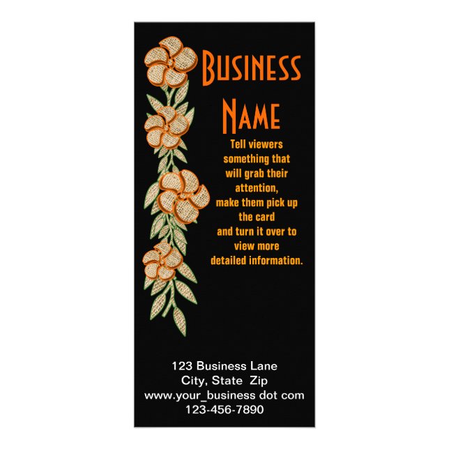 Orange Outlined Burlap Texture Flower Artwork Rack Card (Front)