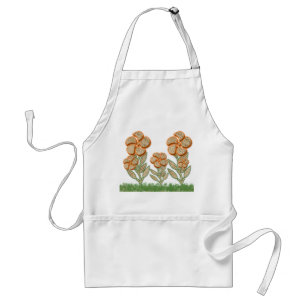 Orange Outlined Burlap Texture Flower Artwork Standard Apron