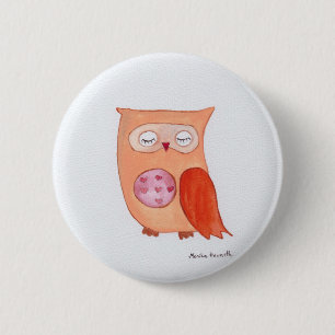 Orange owl 6 cm round badge