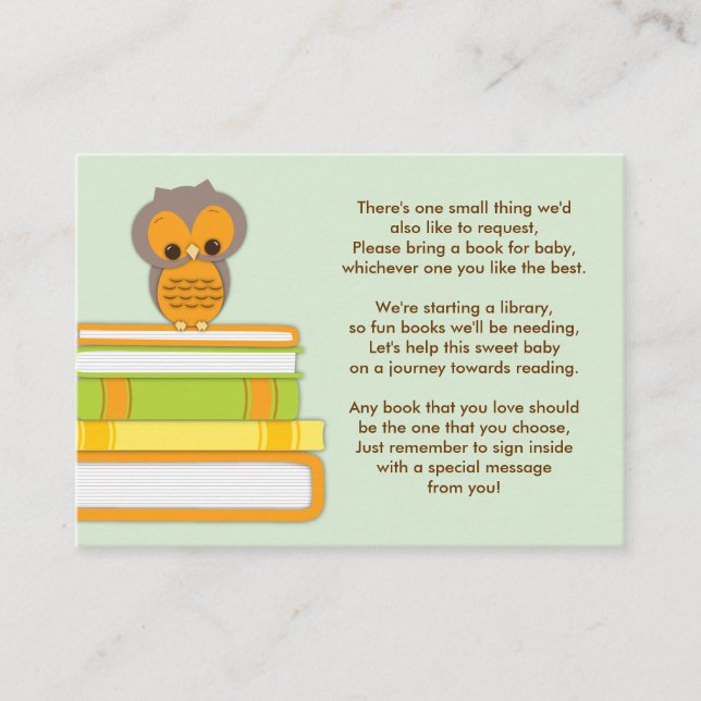 Orange Owl Baby Shower Book Insert Request Card (Front)